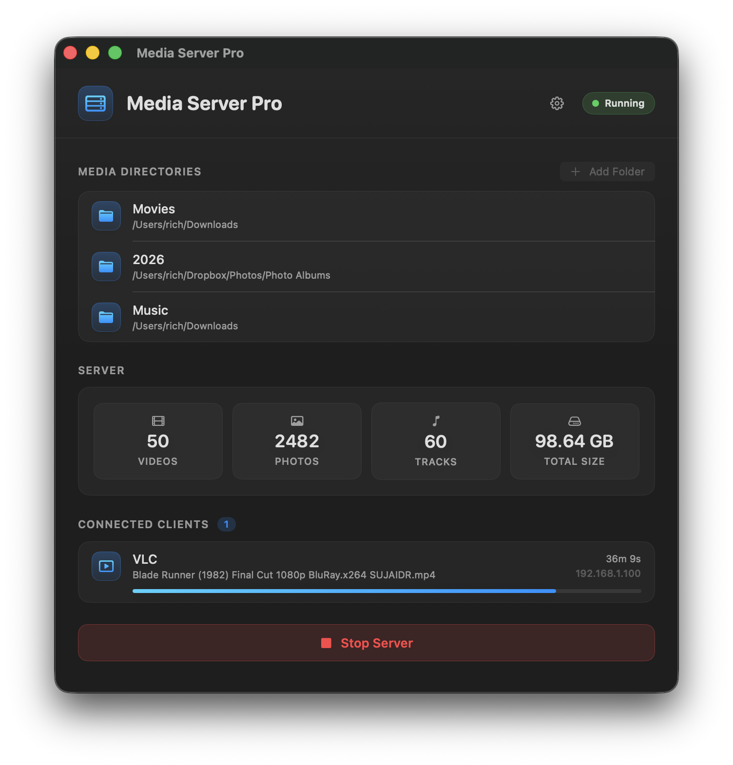 Media Server Pro app screenshot